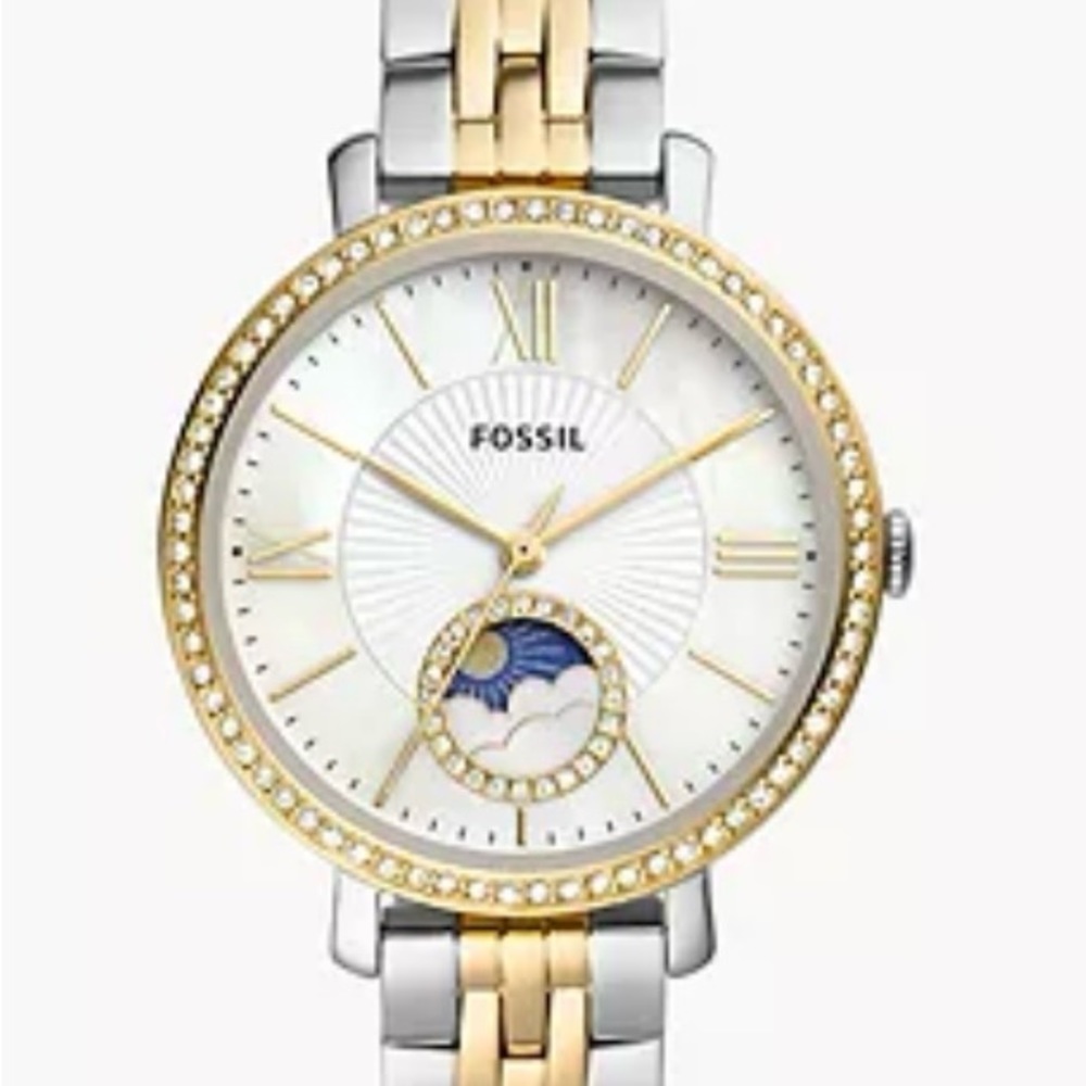 Jacqueline Sun Moon Multifunction Two-Tone Stainless Steel Watch